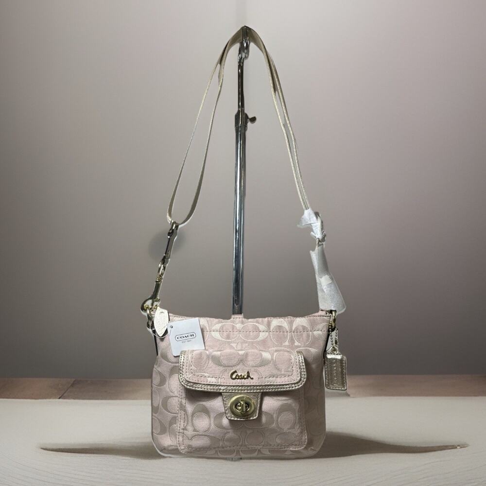 NWT Coach Penelope Blush&Gold Monogram Jacquard Turnlock Signature Bag F47199